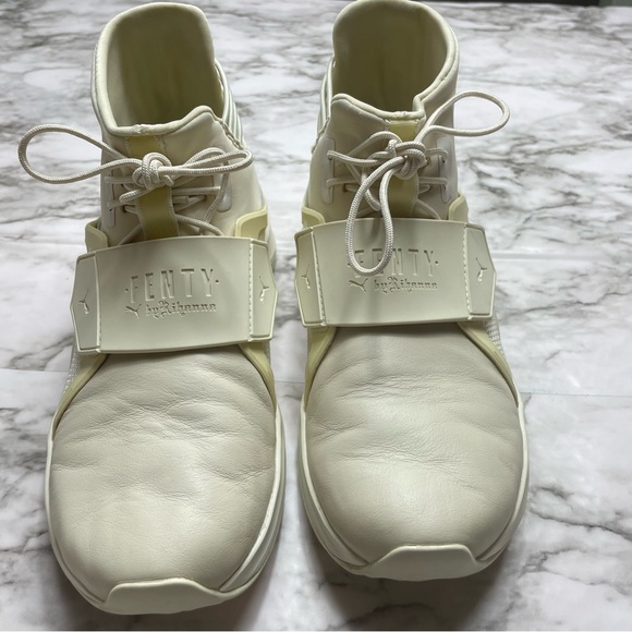 Fendi Rihanna Ivory Leather Puma Women’s Size 7.5 High Top Trainers Sneakers - Picture 7 of 8
